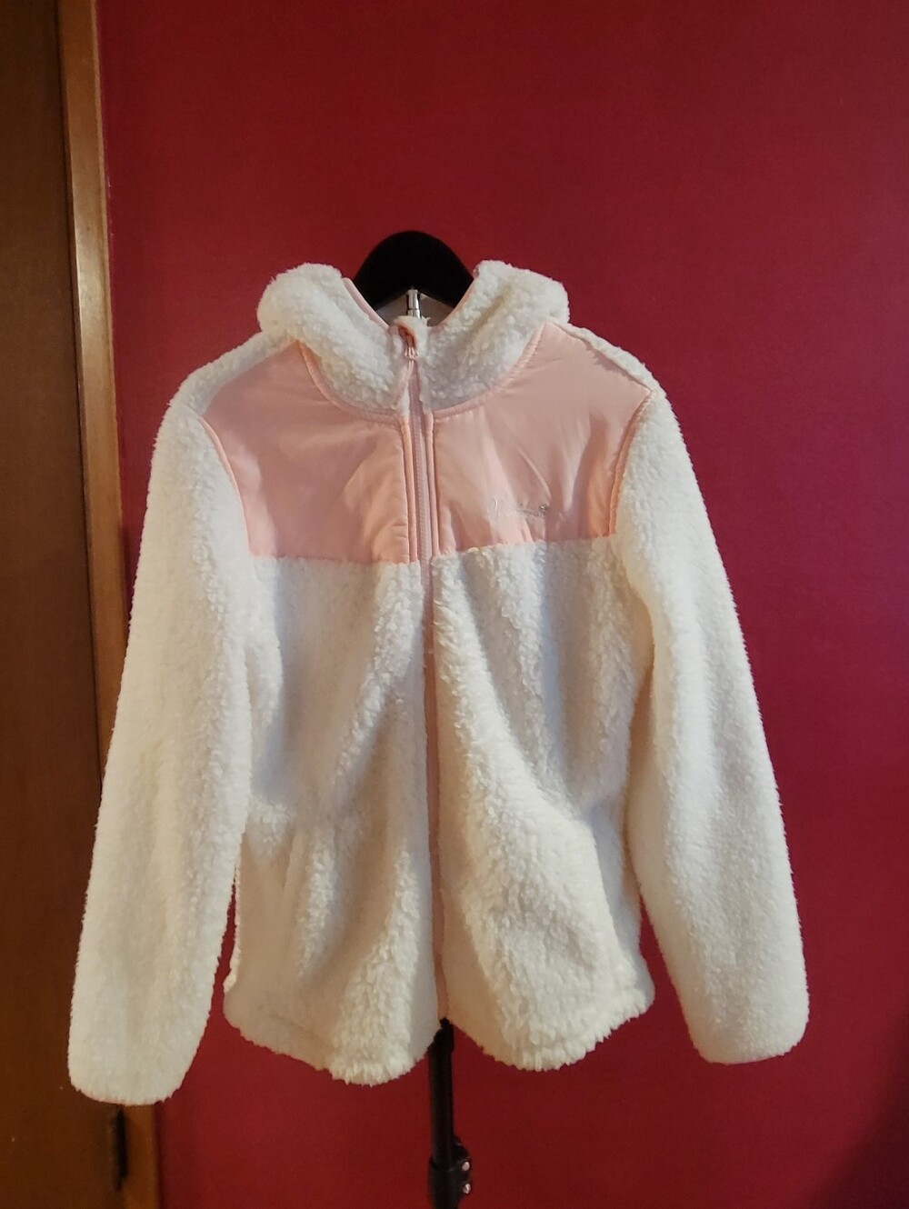 Weatherproof-Kids Fluffy Jacket in White and Pink